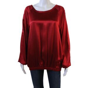 Aquarius Cocktail Womens Red Satin Blouse Long Sleeve Round Neck Size 2